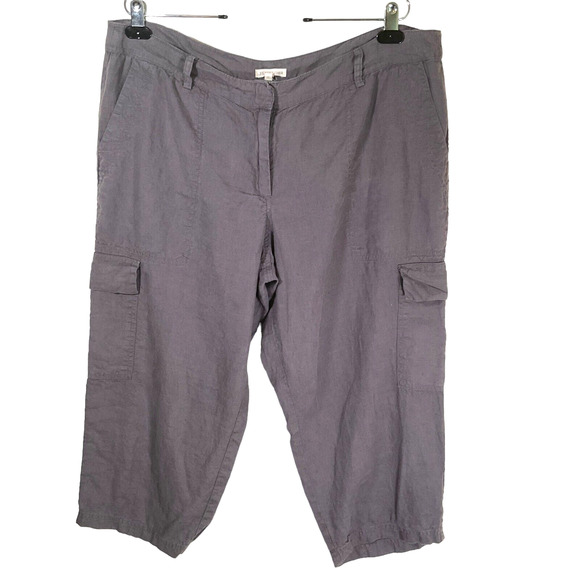 Eileen Fisher Size 16 Linen Pants Women Gray Cargo Stretch Crop Wide Leg Pleated - Picture 1 of 8